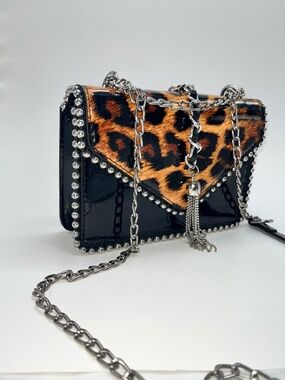 Leopard Studded Chain Shoulder Bag